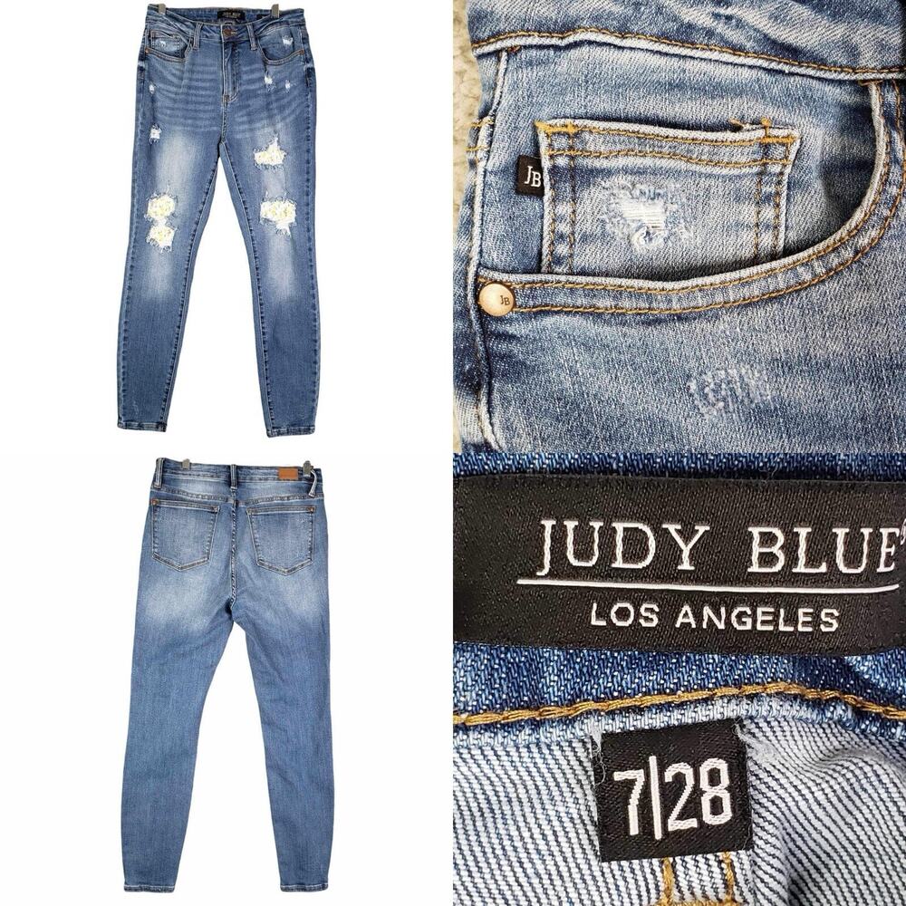 Judy Blue Jeans Women's Size 7/28 Lemon Skinny Fit Distressed Stretch
